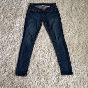 True Religion Women's Skinny Jeans Dark Wash Flap Pocket Silver Hardware 28